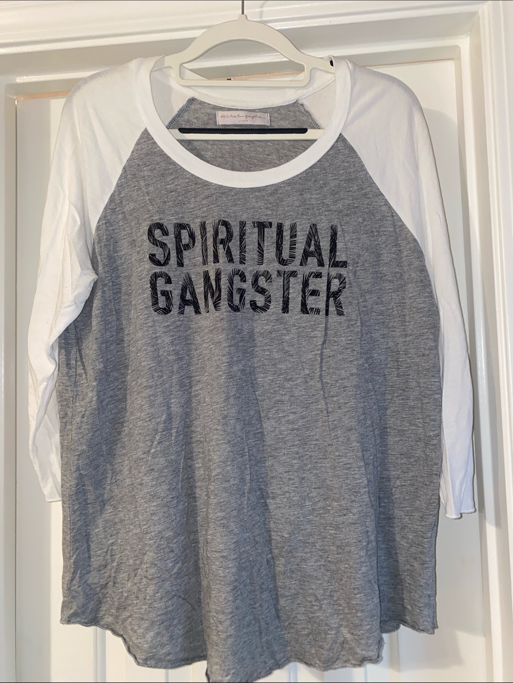 Spiritual Gangster Long Sleeve Raglan Tee - Gray & White
